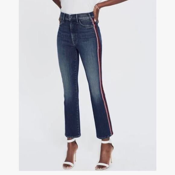 MOTHER the hustler ankle here kitty kitty glitter stripe denim flare size 24 - Picture 1 of 8